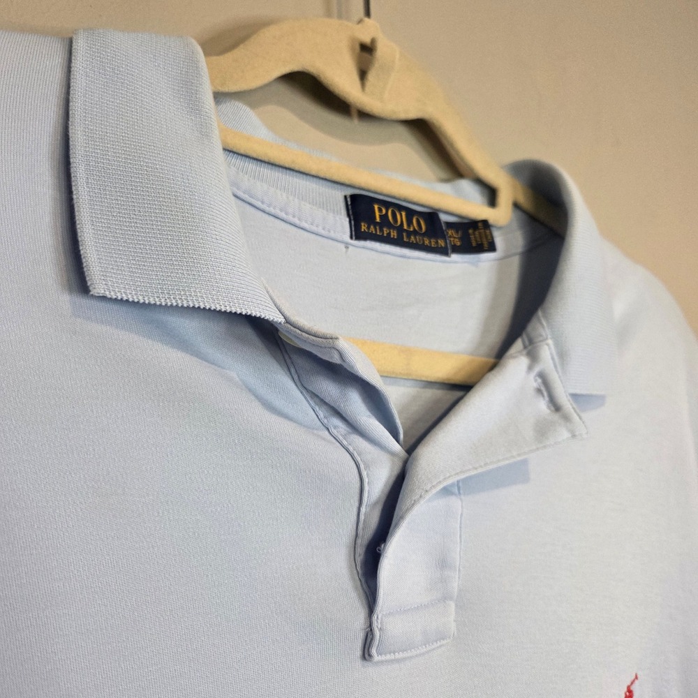 Polo Ralph Lauren Light Blue Short Sleeve Polo‎ Shirt Mens XL Red Pony Cotton